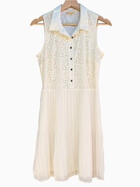 Mason Jules Sleeveless Lace & Pleated Collared Dress in Cream